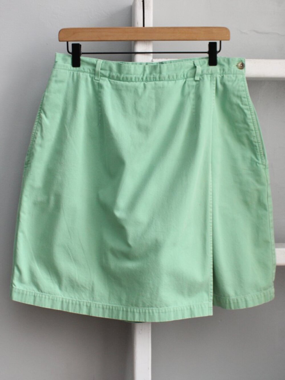 Lands End VTG Womens Green Cotton Twill Wrap Front Skort High Waist Shorts sz 14